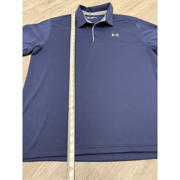 Under Armour Mens HeatGear Polo Shirt Navy Blue Grey Trim XXL 2XL Short Sleeve - Picture 4 of 6